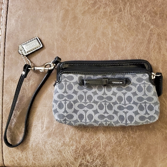 Coach Handbags - Coach Black Metallic Signature Wristlet